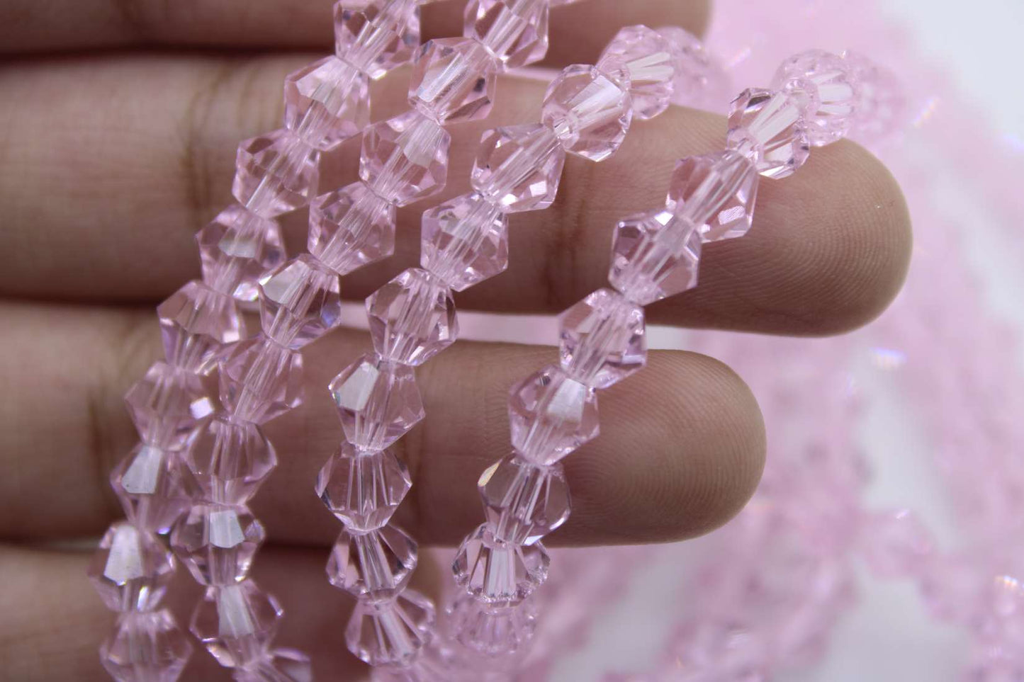 6mm Czech Bicone Crystal Beads, Baby Pink Transparent, 1 String, Superior quality beads.