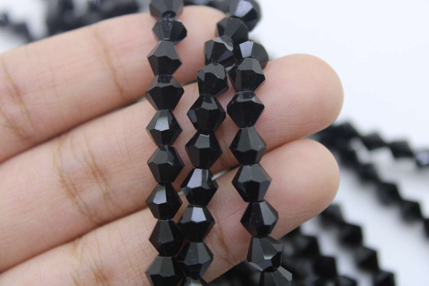 6mm Czech Bicone Crystal Beads, Jet Black, 1 String, Superior quality beads.