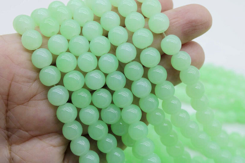 8mm Radium Green Glass Beads | High-Quality Beads for Embroidery and Jewelry Making