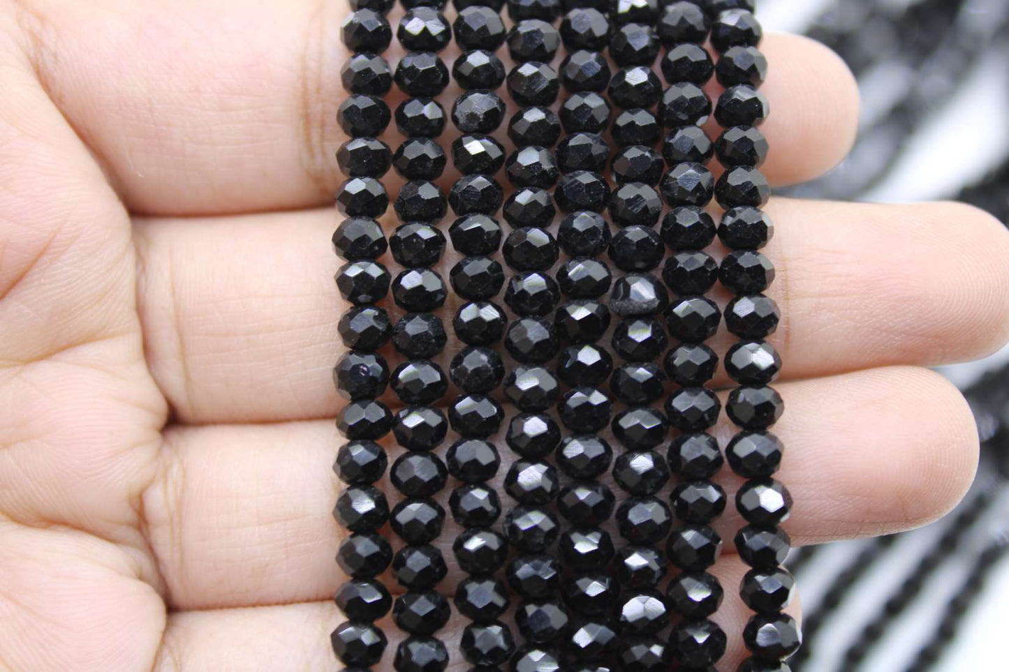 4mm Czech Rondelle Crystal Beads, Jet Black, 1 Strand, Superior quality beads, jewelry supply.