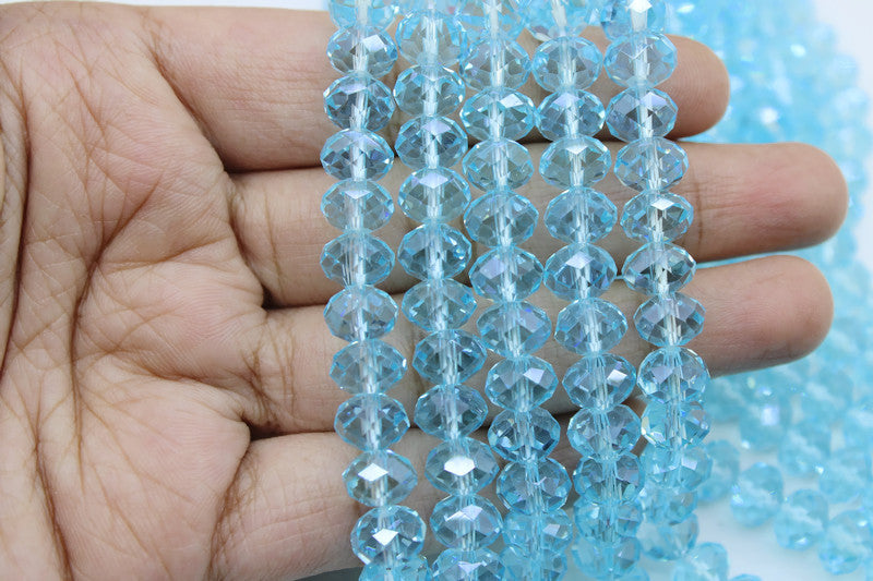 8mm Czech Rondelle Crystal Beads, Light Aquamarine Transparent, 1 String, Superior quality beads, Jewelry supply.