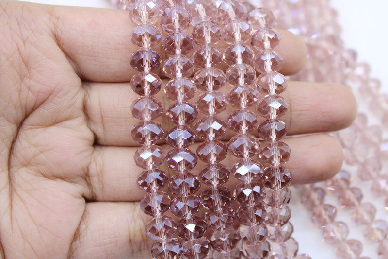 8mm Czech Rondelle Crystal Beads, Light Amethyst Transparent, 1 String, Superior quality beads, Jewelry supply.