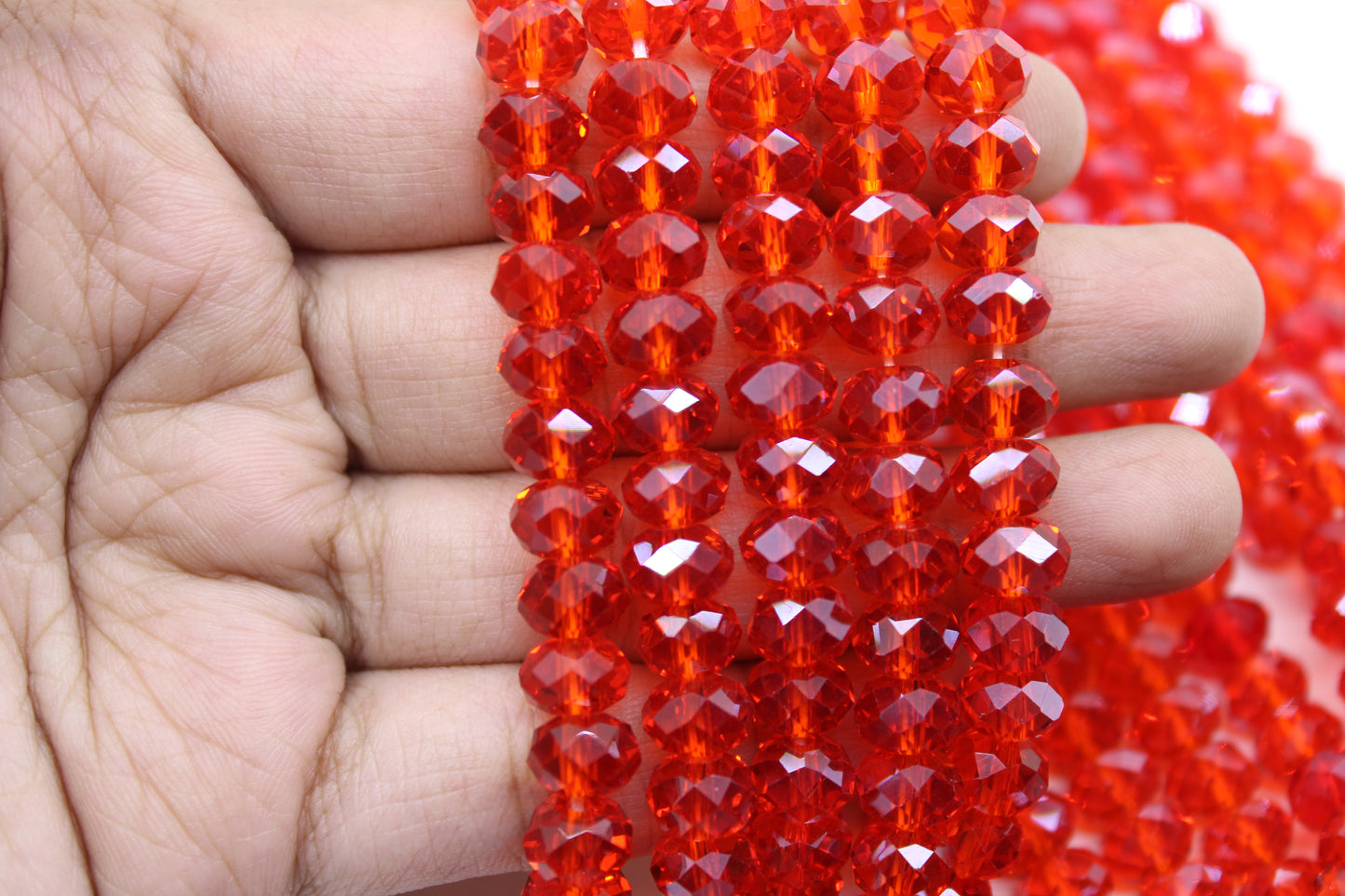 8mm Czech Rondelle Crystal Beads, Light Red Transparent, 1 String, Superior quality beads, Jewelry supply.