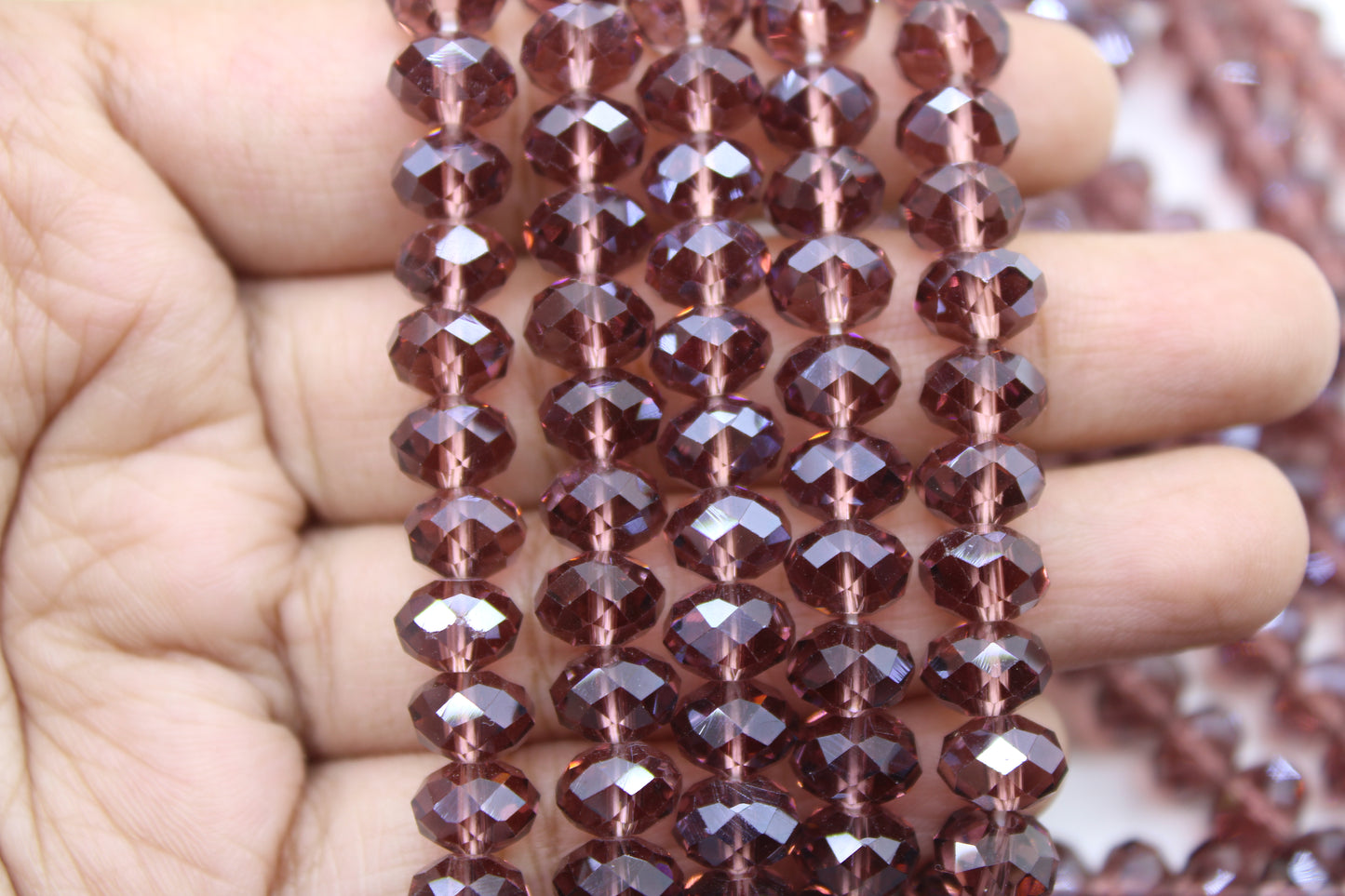 8mm Czech Rondelle Crystal Beads, Light Garnet Transparent, 1 String, Superior quality beads, Jewelry supply.