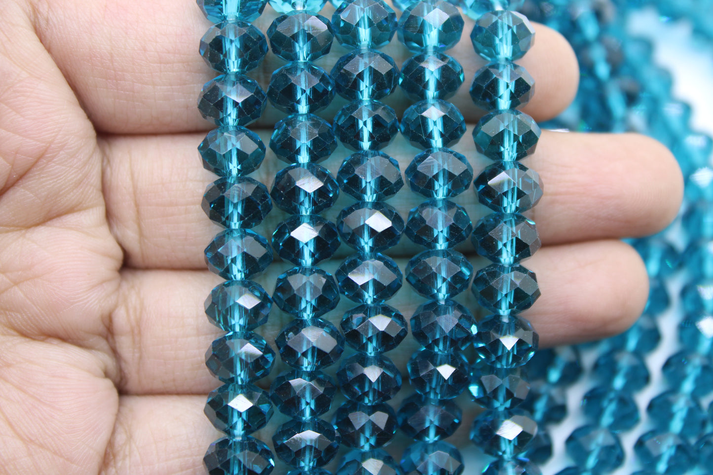 8mm Czech Rondelle Crystal Beads, Montana Blue Transparent, 1 String, Superior quality beads, Jewelry supply.