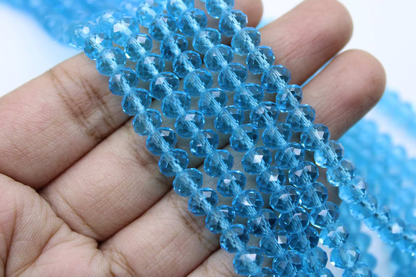 6mm Czech Rondelle Crystal Beads, Aquamarine Transparent, 1 String, Superior quality beads