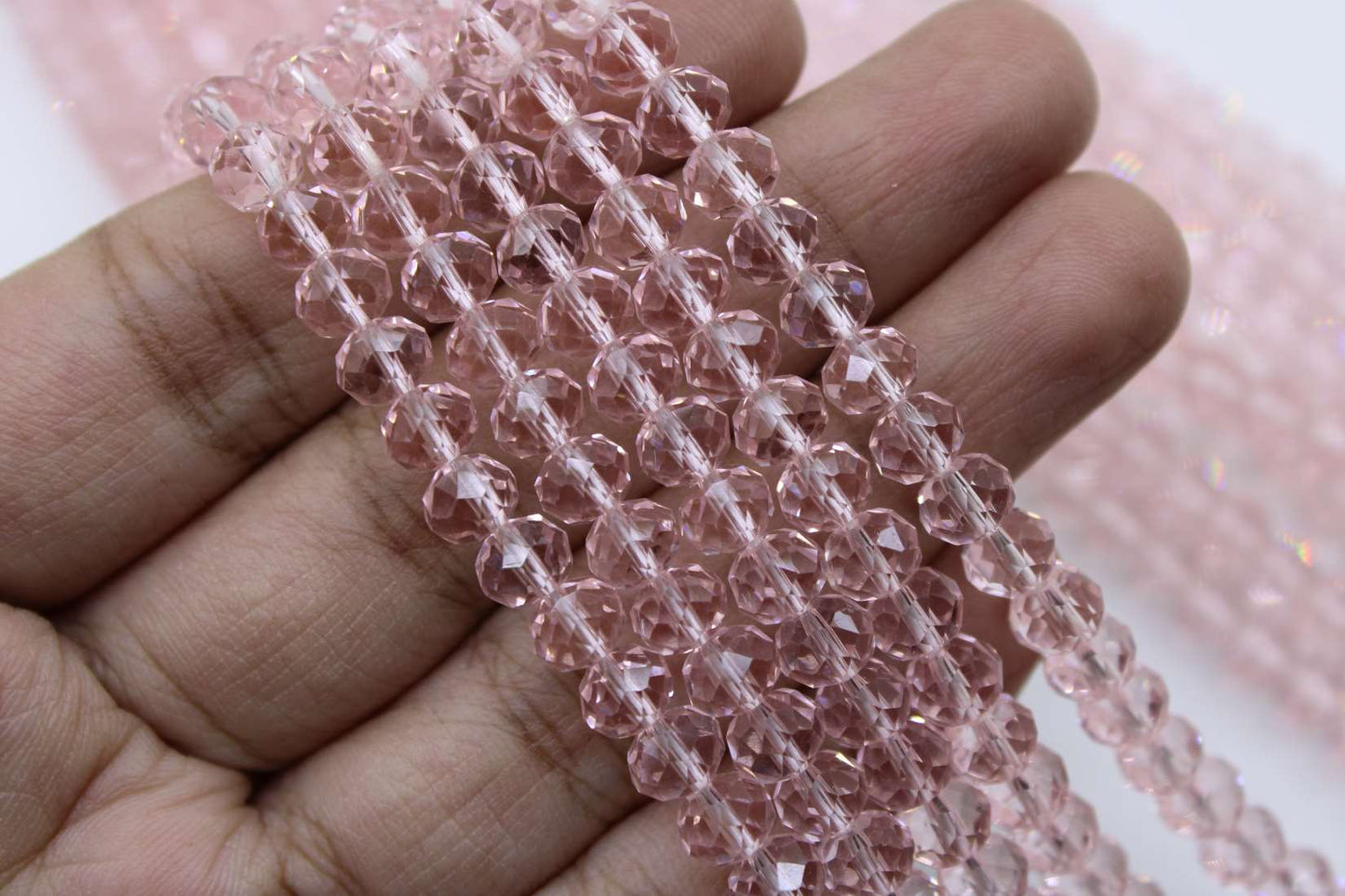 6mm Czech Rondelle Crystal Beads, Baby Pink Transparent, 1 String, Superior quality beads