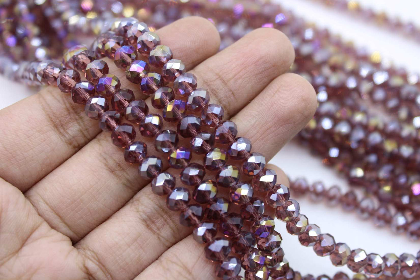 6mm Czech Rondelle Crystal Beads, Light Amethyst AB, 1 String, Superior quality beads