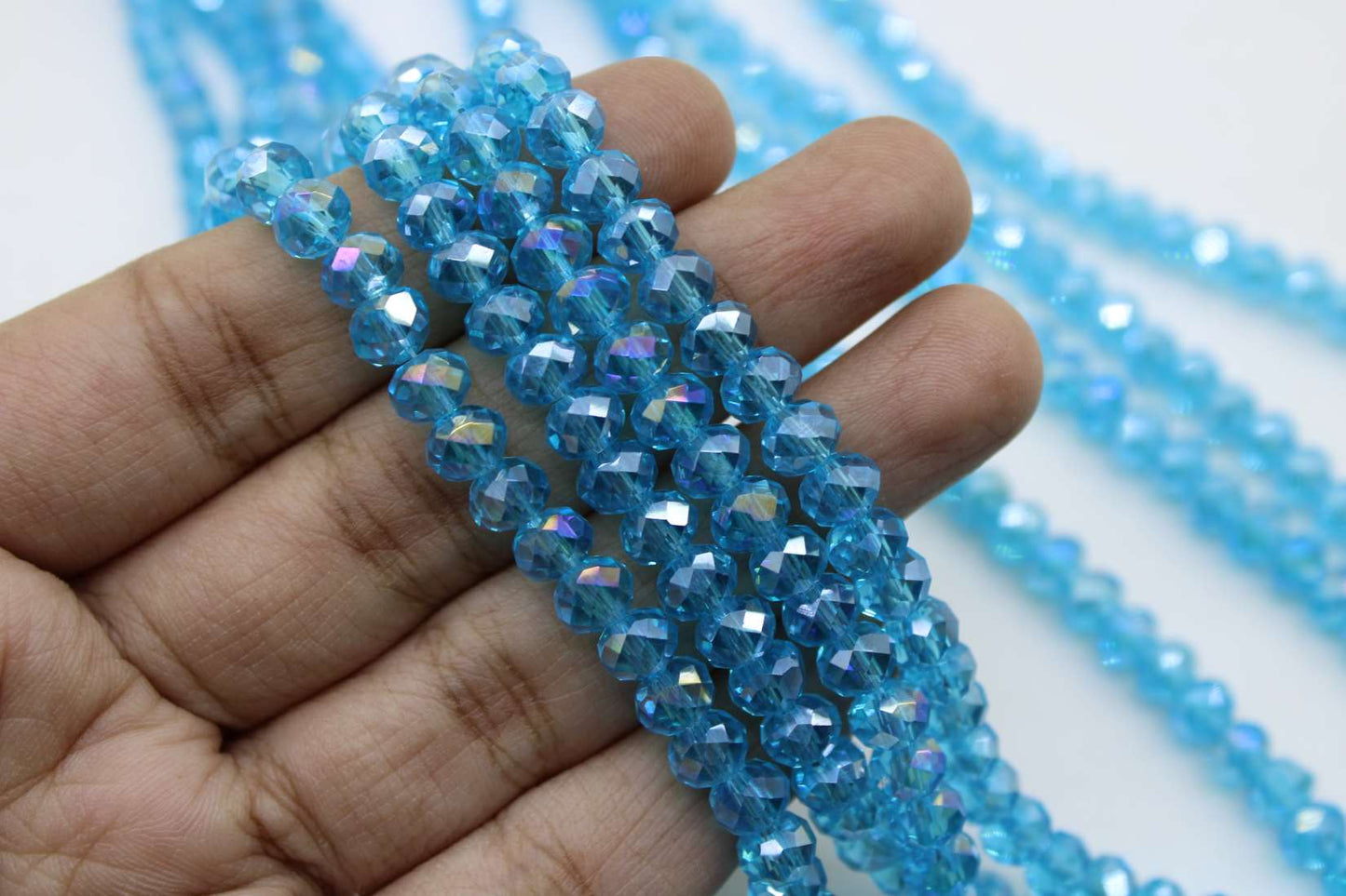 6mm Czech Rondelle Crystal Beads, Aquamarine AB, 1 String, Superior quality beads
