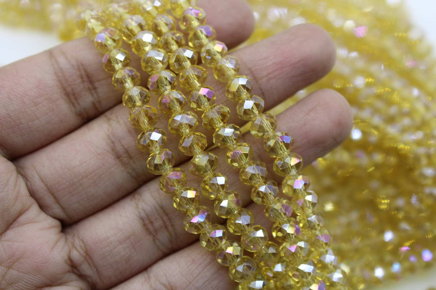 6mm Czech Rondelle Crystal Beads, Light Topaz AB, 1 String, Superior quality beads