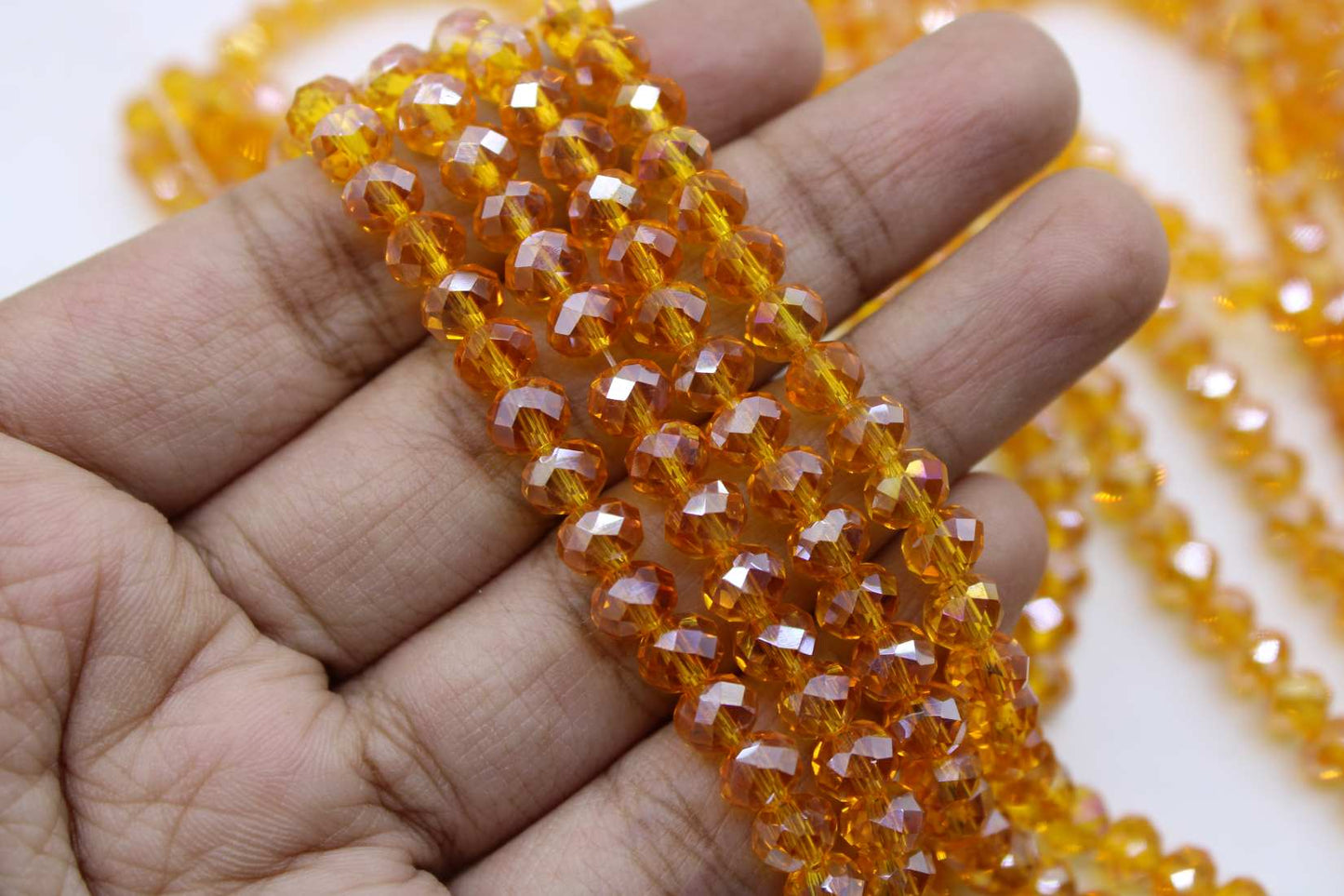 6mm Czech Rondelle Crystal Beads, Orange AB, 1 String, Superior quality beads