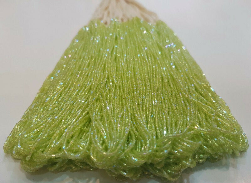 Miyuki Hexagon 2 Cut, 15/0, Bocciolo Green Rainbow Luster, Japanese Beads, 1 Hank, Embroidery Beads, Jewelry Findings, Vintage Beads, Hex Beads