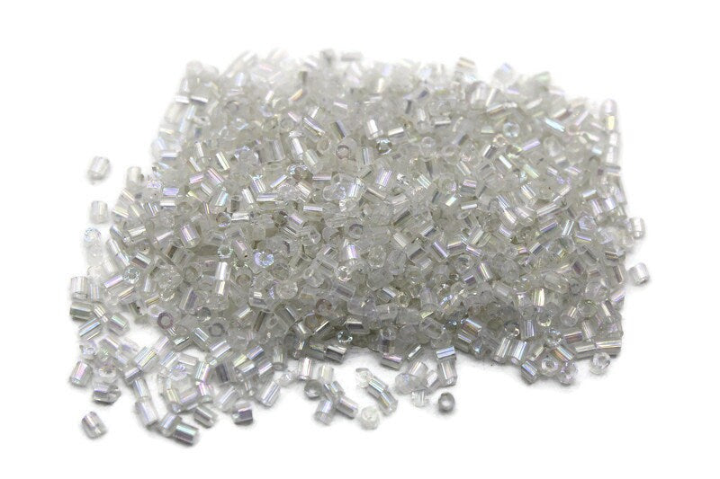 11/0 2 Cut Seed Beads, White Rainbow, 20/50/100 Grams Packs, Embroidery making, Economical Jewelry Making, Indian Hex Cut, Hexagon Beads, 161/14.