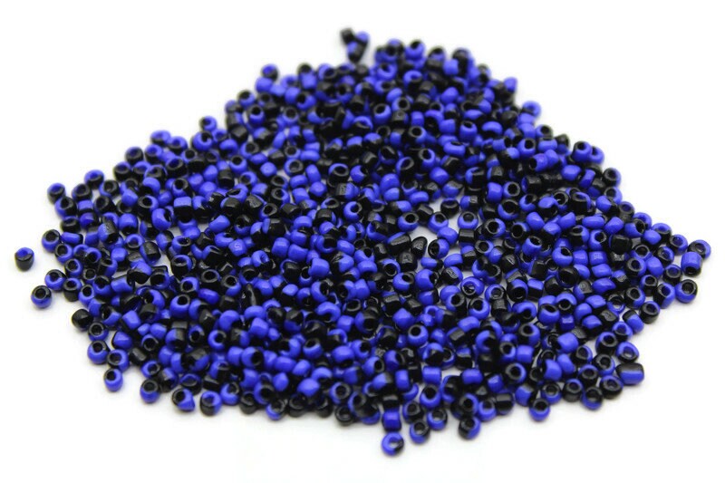 11/0 Blue-Black Striped Seed Beads, 20/50/100 Grams Packs, Embroidery Beads, Jewelry Beads, Craft Supply, Rondelle Beads, Indian Seed Beads, B481/13.