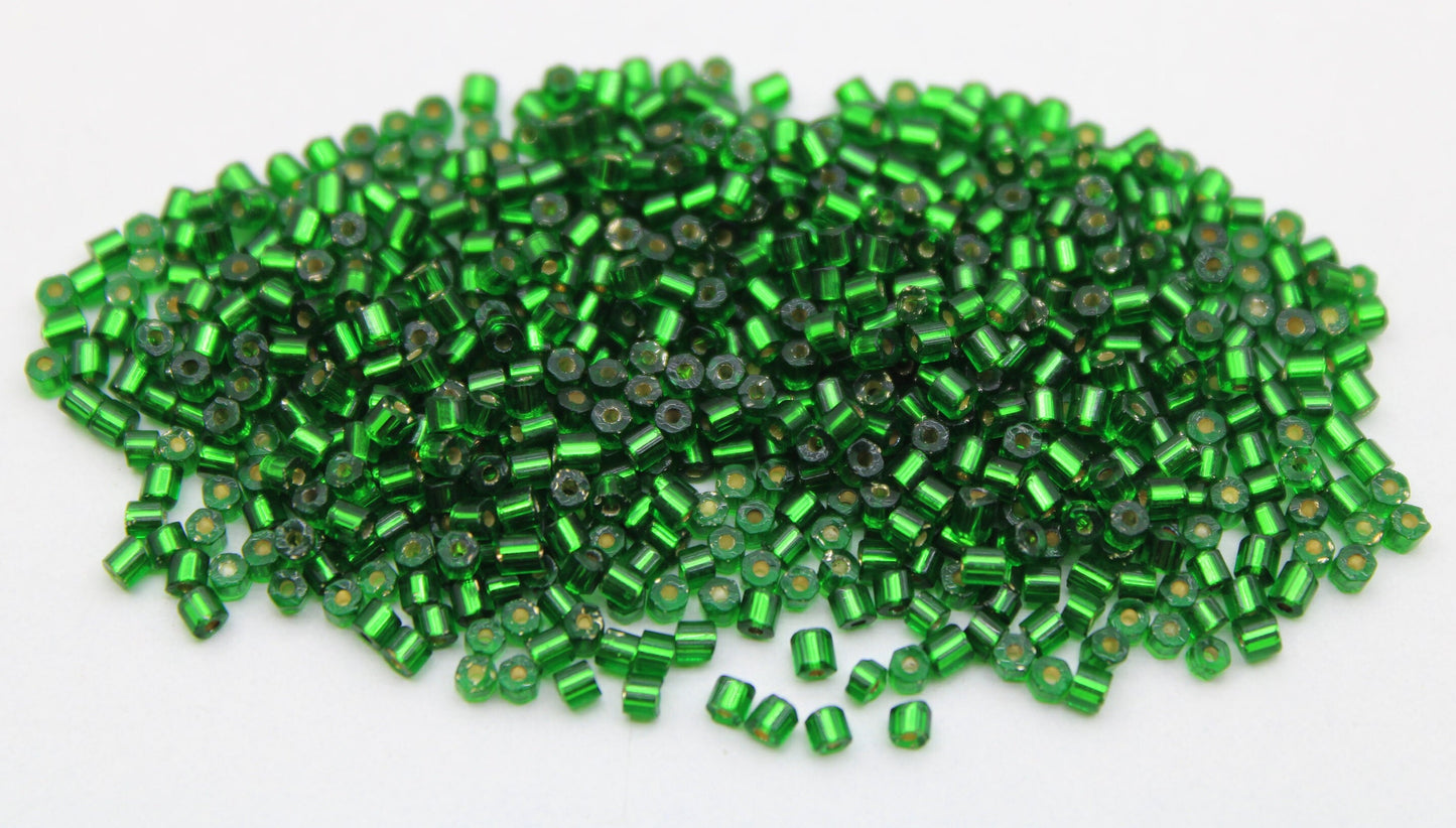 11/0 Preciosa 2 Cut Beads, Forest Green Silver-Line, Hexagon Glass Czech Seed Beads, 20/50/100 Grams Packs, Preciosa Ornella Beads, Embroidery Material, Jewelry Beads, 57060/S38