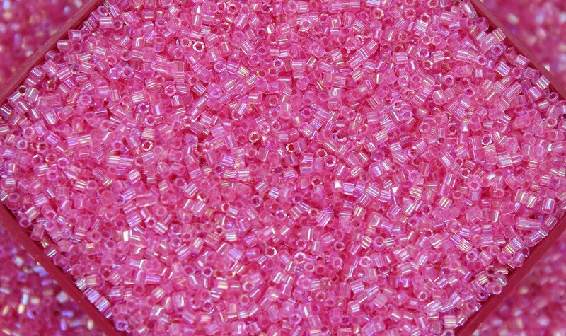 Matsuno Hexagon 2 Cut, 15/0, Pink AB, Japanese Seed Beads, 10/20/50 Grams, Hex Cut Beads, MGB Glass Beads, Embroidery Material, Jewelry Supply. S3