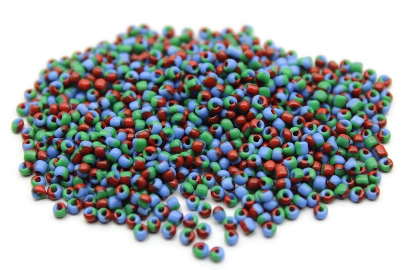 11/0 Blue-Orange-Green Rare Striped Seed Beads, 20/50/100 Grams Packs, Embroidery Beads, Jewelry Beads, Craft Supply, Indian Seed Beads, 543/11.