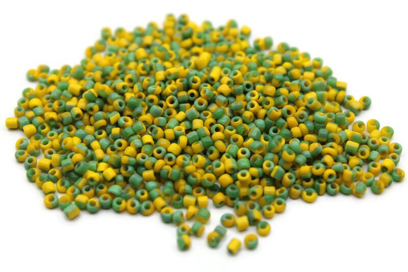 11/0 Yellow-Green Striped Seed Beads, 20/50/100 Grams Packs, Embroidery Beads, Jewelry Beads, Craft Supply, Rondelle Beads, Indian Seed Beads, 472/12.