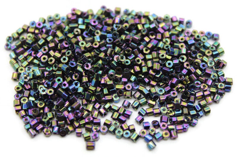 11/0 Preciosa 2 Cut Beads, Green Iris Metallic, Hexagon Glass Czech Seed Beads, 20/50/100 Grams Packs, Preciosa Ornella Beads, Embroidery Beads, Jewelry Finding, 59155/S22