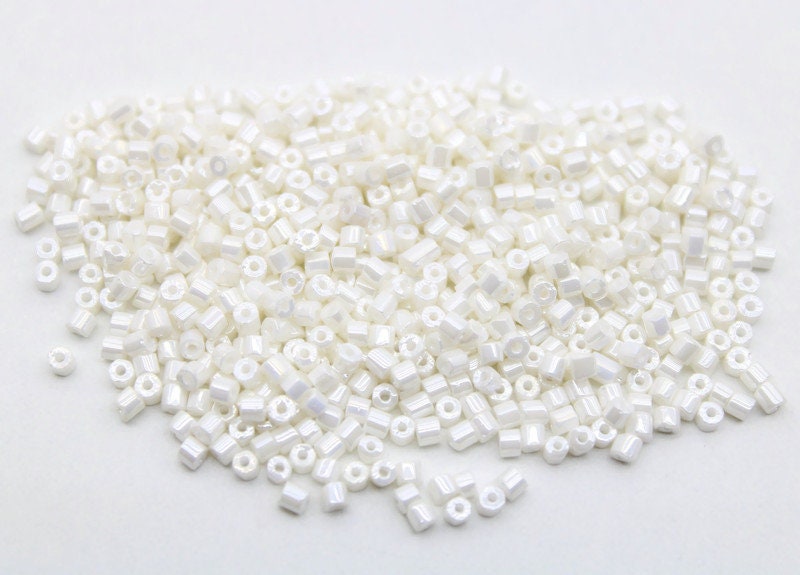 11/0 Preciosa 2 Cut Beads, Off White Opaque Luster, Hexagon Glass Czech Seed Beads, 20/50/100 Grams Packs, Preciosa Ornella Beads, Embroidery Material, Jewelry Findings, 46113/S27