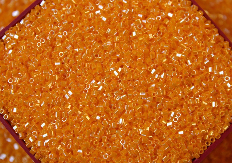 Miyuki Hexagon 2 Cut, 15/0, Opaque Light Orange Luster, Japanese Seed Beads, 10/20/50 Grams, Hex Cut Beads, Miyuki Glass Beads, Material, 423/S34