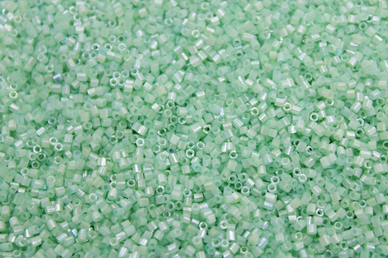 Matsuno Hexagon 2 Cut, 15/0, Mint Green Opaque, Japanese Seed Beads, 10/20/50 Grams, Hex Cut Beads, MGB Glass Beads, Embroidery Material. S18