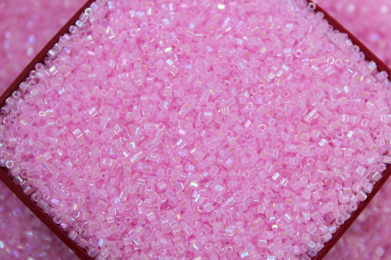 Miyuki Hexagon 2 Cut, 15/0, Pink Lined AB, Japanese Seed Beads, 10/20/50 Grams, Hex Cut Beads, Miyuki Beads, Embroidery Material, Jewelry Supply, 272/S16