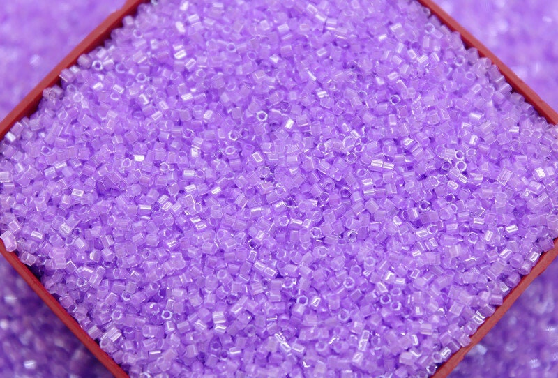 Miyuki Hexagon 2 Cut, 15/0, Orchid Lined Crystal, Japanese Seed Beads, 10/20/50 Grams, Hex Beads, Miyuki Glass Beads, Embroidery Material, Jewelry Supply, 222/S23