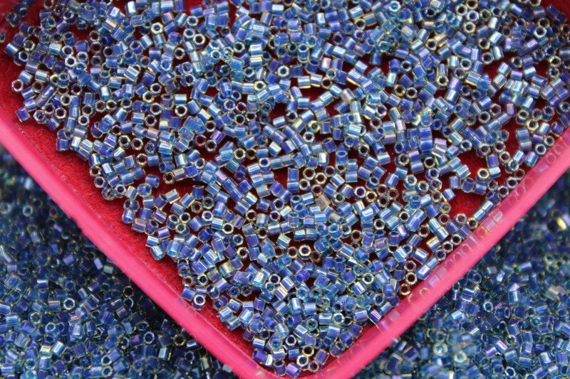 Miyuki Hexagon 2 Cut, 15/0, Blue Lined Aqua AB, Japanese Seed Beads, 10/20/50 Grams, Hex Beads, Miyuki Glass Beads, Embroidery Material, 347/S15