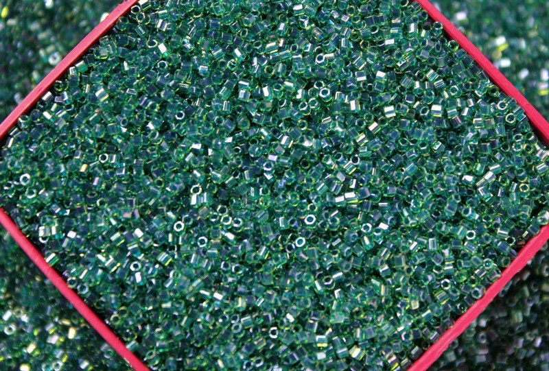 Miyuki Hexagon 2 Cut, 15/0, Sacramento Green AB, Japanese Seed Beads, 10/20/50 Grams, Hex Beads, Miyuki Glass Beads, Embroidery Material, Jewelry Supply, 291/S12