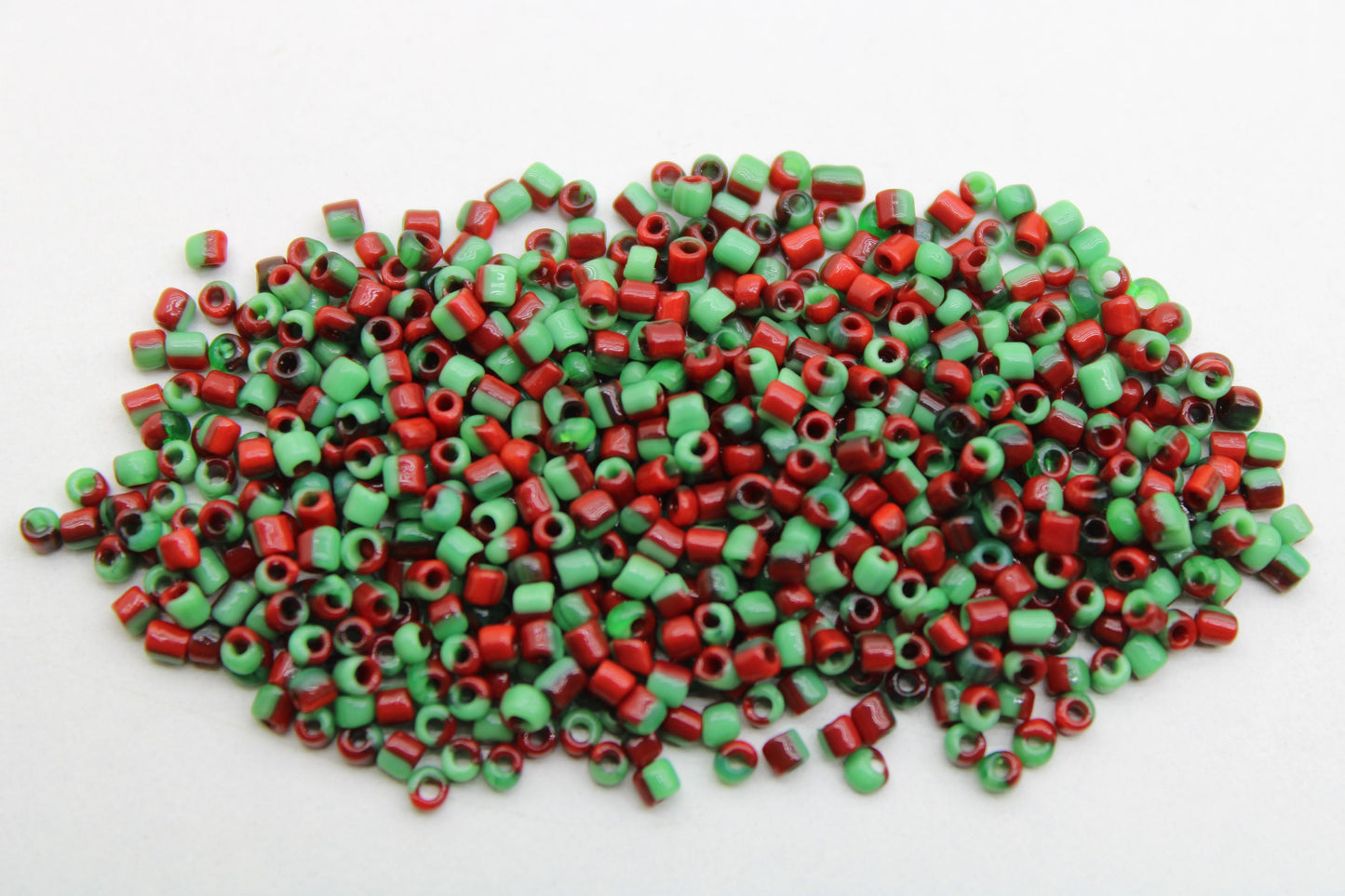 11/0 Dark Red-Green Striped Seed Beads, 20/50/100 Grams Packs, Embroidery Beads, Jewelry Beads, Craft Supply, Rondelle Beads, Indian Beads, 515/23.