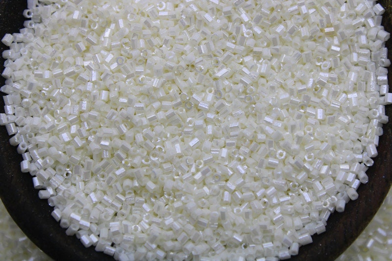 15/0 Czech 2 Cut, Off-White Luster, Hex Glass Seed Beads, 10/20/50/100 Grams Packs, Embroidery making, Jewelry Making, Vintage Beads, Supply, 1113/4