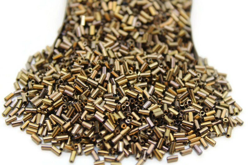 Czech Bugles, Size 3 MM, Metallic Dark Bronze, 10/20/50/100 Grams Pack, Czech Seed Beads, Embroidery Beads, Jewelry Beads, Craft Supply, 721SM
