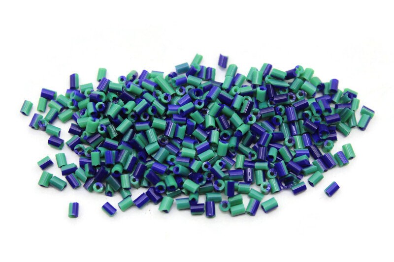 11/0, 2 Cut Navy Blue-Green Striped Seed Beads, 20/50/100 Grams Packs, Embroidery Beads, Jewelry Beads, Craft Supply, Indian Seed Beads, 516/2.