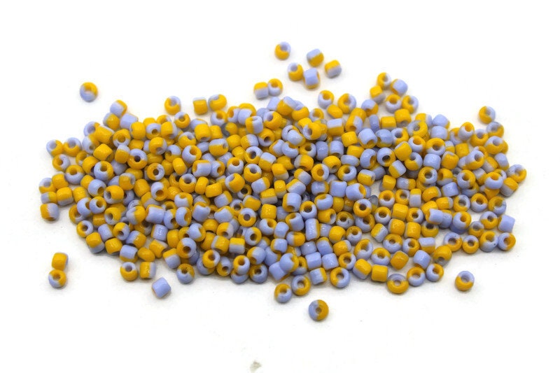 11/0 Marigold-Tropical Blue Striped Seed Beads, 20/50/100 Grams Packs, Embroidery Beads, Jewelry Beads, Craft Supply Beads, Indian Seed Beads, 515/30.