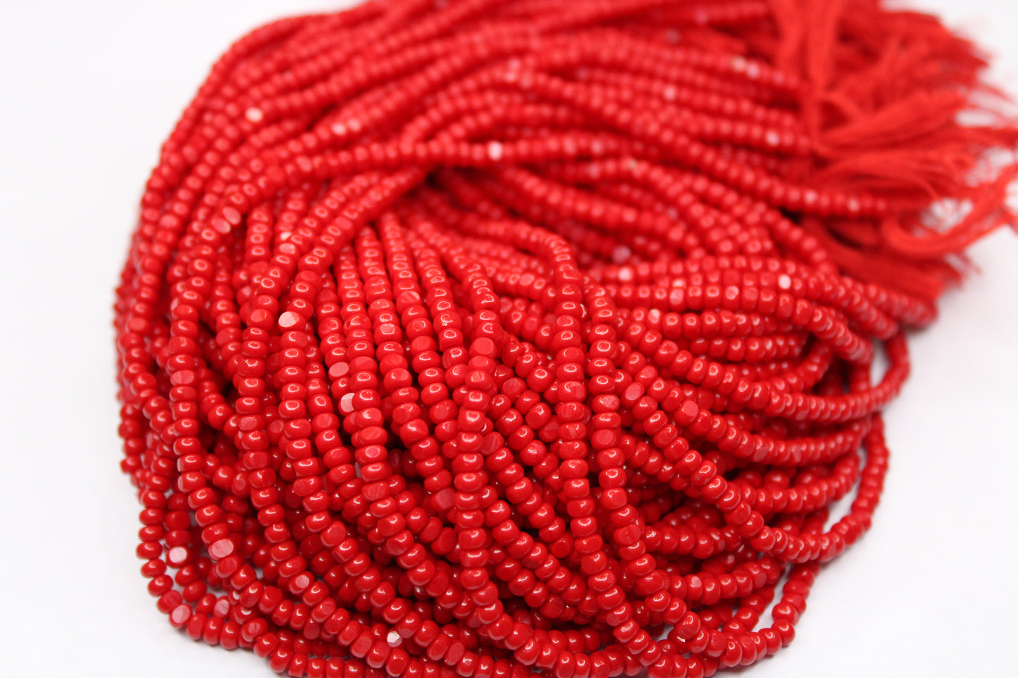 8/0 Charlotte True Cut Beads, Red Opaque (2 Facets) 1 Strand, Craft Supplies, Jewelry making, Embroidery materials, Vintage beads, 93190