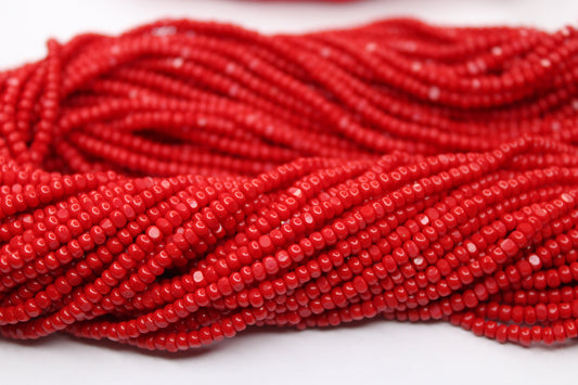 8/0 Charlotte True Cut Beads, Red Opaque (2 Facets) 1 Strand, Craft Supplies, Jewelry making, Embroidery materials, Vintage beads, 93190