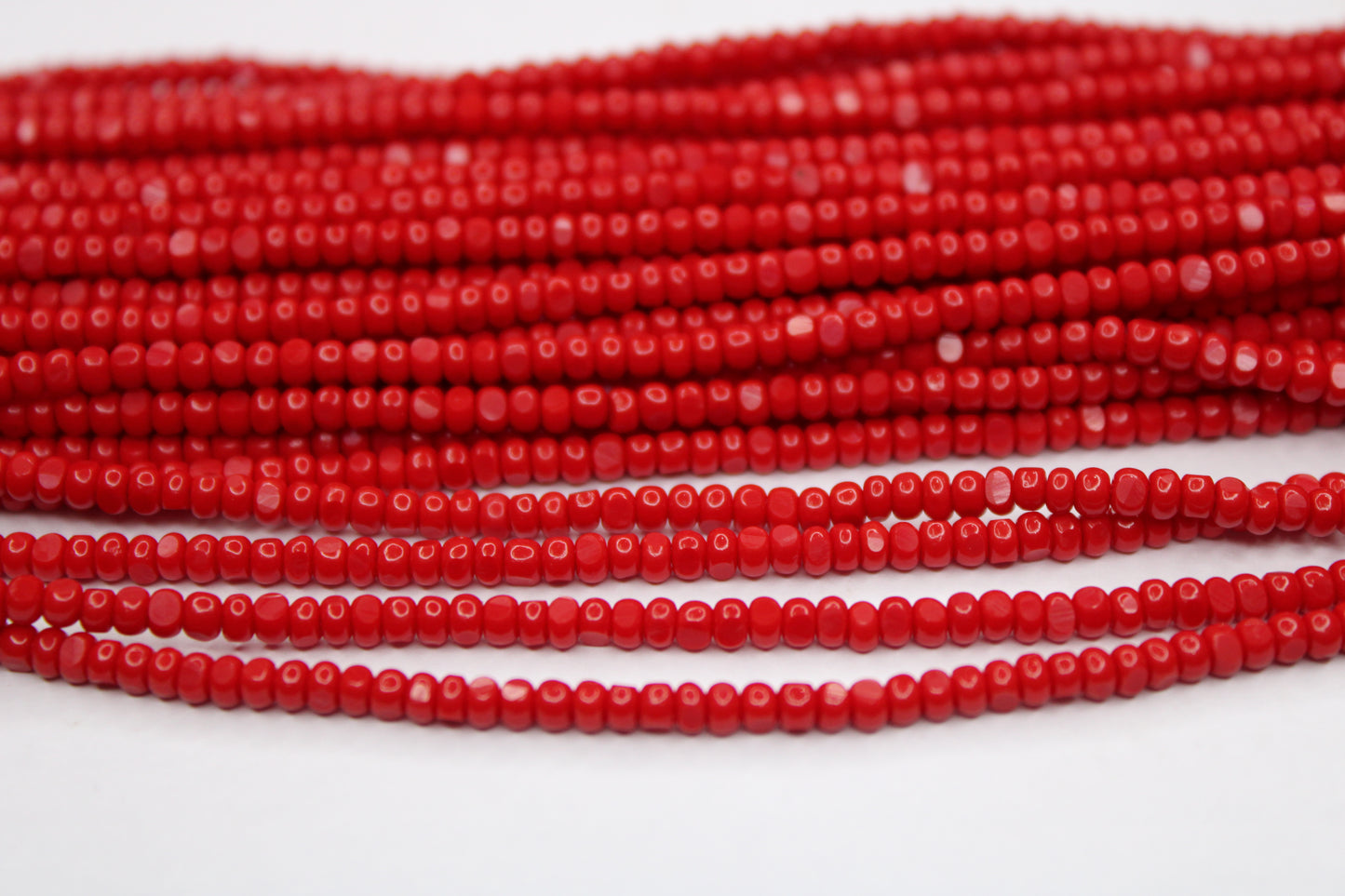 8/0 Charlotte True Cut Beads, Red Opaque (2 Facets) 1 Strand, Craft Supplies, Jewelry making, Embroidery materials, Vintage beads, 93190