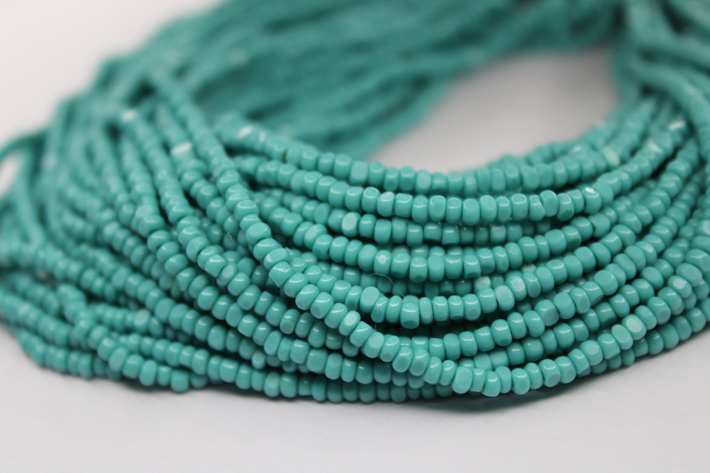 8/0 Charlotte True Cut Beads, Op. Turquoise Blue (2 Facets) 1 Strand, Craft Supplies, Jewelry making, Embroidery materials, Vintage beads, 63130