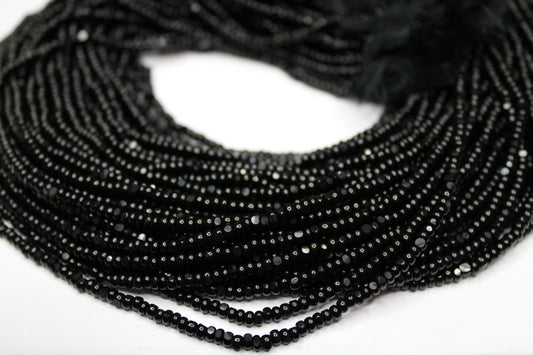 8/0 Charlotte True Cut Beads, Jet Black (2 Facets) 1 Strand, Craft Supplies, Jewelry making, Embroidery materials, Vintage beads, 23980