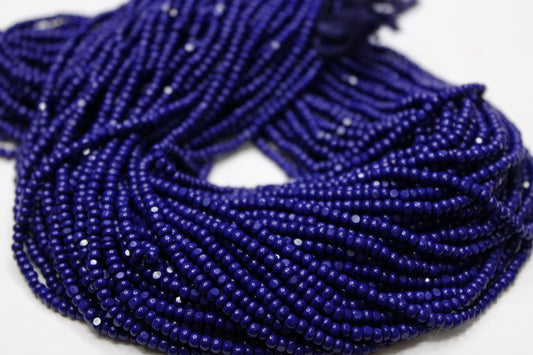 8/0 Charlotte True Cut Beads, Opaque Navy Blue (2 Facets) 1 Strand, Craft Supplies, Jewelry making, Embroidery materials, Vintage beads, 33070