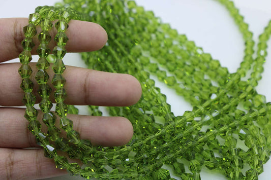 6mm Czech Bicone Crystal Beads, Olive Green, 1 String, Superior quality beads.