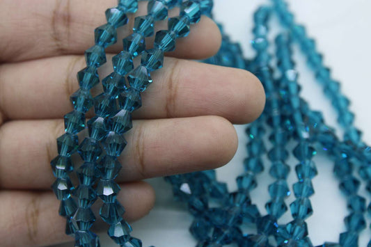6mm Czech Bicone Crystal Beads, Montana Blue, 1 String, Superior quality beads.