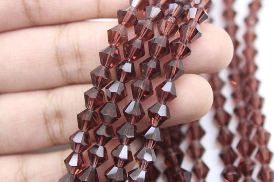 6mm Czech Bicone Crystal Beads, Garnet Transparent, 1 String, Superior quality beads.