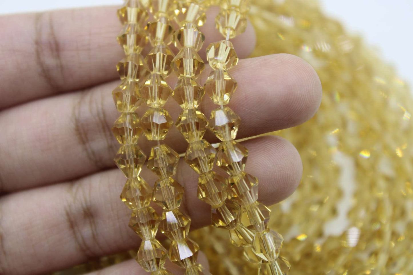 6mm Czech Bicone Crystal Beads, Light Topaz, 1 String, Superior quality beads.