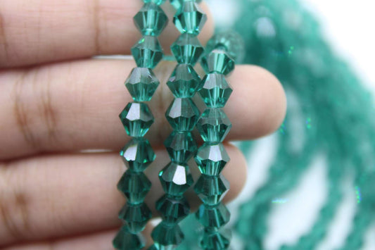 6mm Czech Bicone Crystal Beads, Sea Green Transparent, 1 String, Superior quality beads.