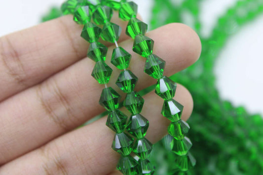 6mm Czech Bicone Crystal Beads, Green Transparent, 1 String, Superior quality beads.