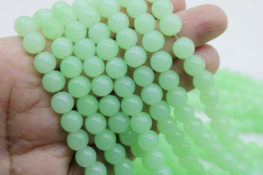 8mm Radium Green Glass Beads | High-Quality Beads for Embroidery and Jewelry Making