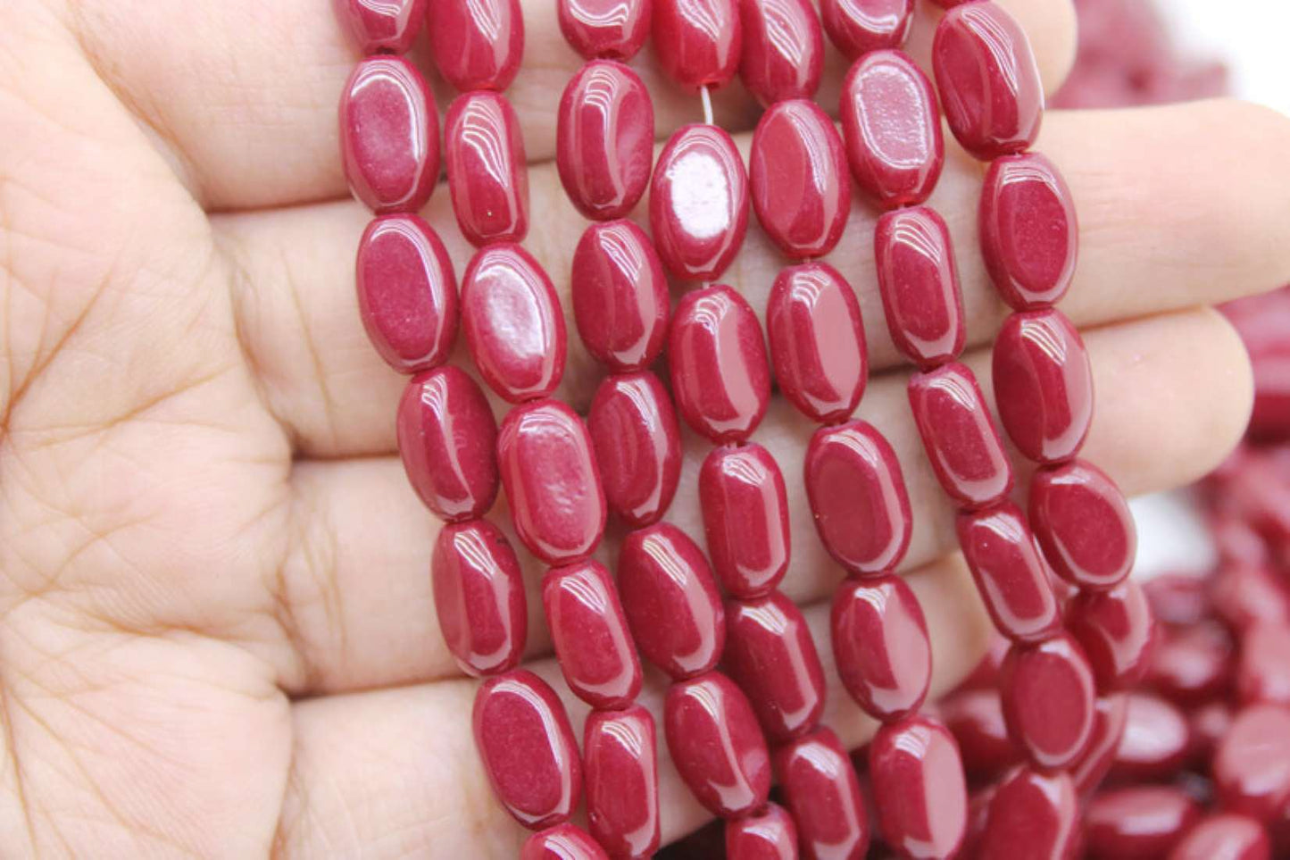 Maroon Red Flat Oval Glass Beads, 8x6mm | Premium Beads for Jewelry Making and Embroidery, Aweza Beads