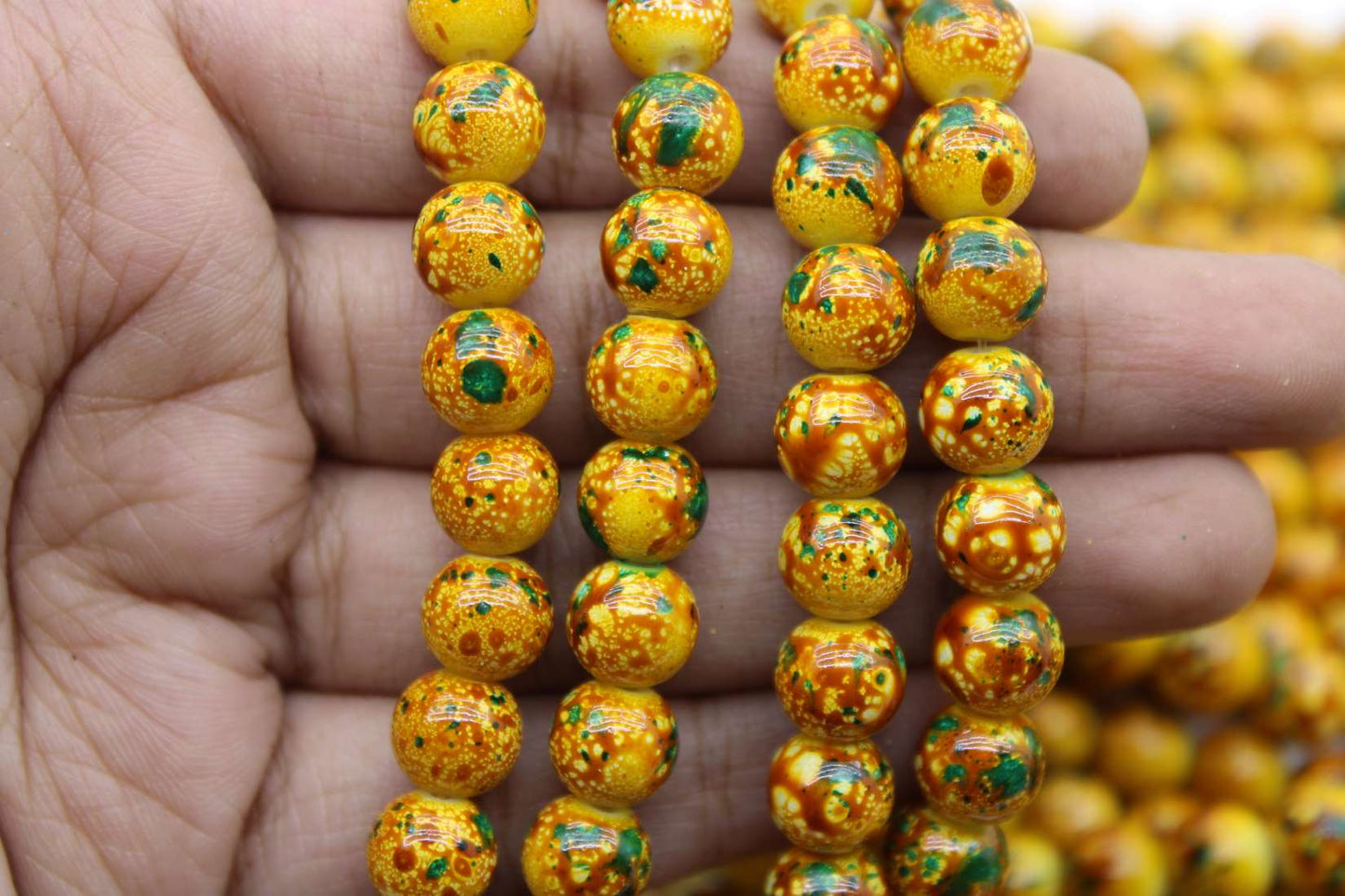 8mm Fancy Glass Beads, Marigold  | High-Quality Beads for Embroidery and Jewelry Making